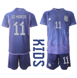 Fotbollsset Barn Argentina Angel Di Maria #11 Bortatröja VM 2022 Mini-Kit Kortärmad (+ korta byxor)