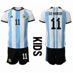 Fotbollsset Barn Argentina Angel Di Maria #11 Hemmatröja VM 2022 Mini-Kit Kortärmad (+ korta byxor)