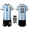 Fotbollsset Barn Argentina Angel Di Maria #11 Hemmatröja VM 2022 Mini-Kit Kortärmad (+ korta byxor)