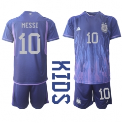 Fotbollsset Barn Argentina Lionel Messi #10 Bortatröja VM 2022 Mini-Kit Kortärmad (+ korta byxor)
