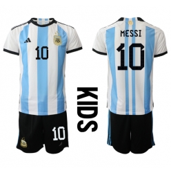 Fotbollsset Barn Argentina Lionel Messi #10 Hemmatröja VM 2022 Mini-Kit Kortärmad (+ korta byxor)
