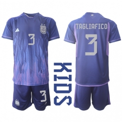 Fotbollsset Barn Argentina Nicolas Tagliafico #3 Bortatröja VM 2022 Mini-Kit Kortärmad (+ korta byxor)