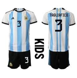 Fotbollsset Barn Argentina Nicolas Tagliafico #3 Hemmatröja VM 2022 Mini-Kit Kortärmad (+ korta byxor)