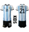 Fotbollsset Barn Argentina Paulo Dybala #21 Hemmatröja VM 2022 Mini-Kit Kortärmad (+ korta byxor)
