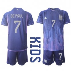 Fotbollsset Barn Argentina Rodrigo de Paul #7 Bortatröja VM 2022 Mini-Kit Kortärmad (+ korta byxor)