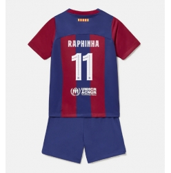 Fotbollsset Barn Barcelona Raphinha Belloli #11 Hemmatröja 2023-24 Mini-Kit Kortärmad (+ korta byxor)