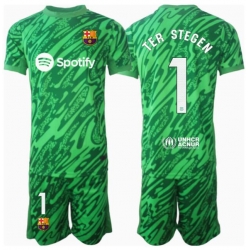 Fotbollsset Barn Barcelona Ter Stegen #1 Målvakt Bortatröja 2024-25 Mini-Kit Kortärmad (+ korta byxor)