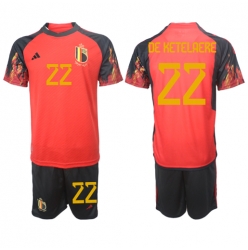Fotbollsset Barn Belgien Charles De Ketelaere #22 Hemmatröja VM 2022 Mini-Kit Kortärmad (+ korta byxor)