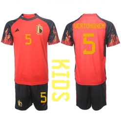 Fotbollsset Barn Belgien Jan Vertonghen #5 Hemmatröja VM 2022 Mini-Kit Kortärmad (+ korta byxor)