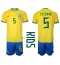 Fotbollsset Barn Brasilien Casemiro #5 Hemmatröja VM 2022 Mini-Kit Kortärmad (+ korta byxor)