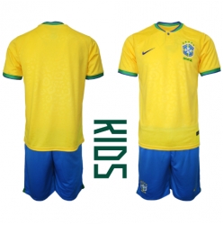 Fotbollsset Barn Brasilien Hemmatröja VM 2022 Mini-Kit Kortärmad (+ korta byxor)