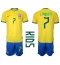 Fotbollsset Barn Brasilien Lucas Paqueta #7 Hemmatröja VM 2022 Mini-Kit Kortärmad (+ korta byxor)