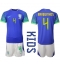 Fotbollsset Barn Brasilien Marquinhos #4 Bortatröja VM 2022 Mini-Kit Kortärmad (+ korta byxor)