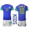 Fotbollsset Barn Brasilien Neymar Jr #10 Bortatröja VM 2022 Mini-Kit Kortärmad (+ korta byxor)