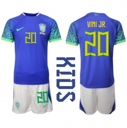 Fotbollsset Barn Brasilien Vinicius Junior #20 Bortatröja VM 2022 Mini-Kit Kortärmad (+ korta byxor)