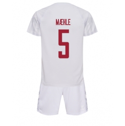 Fotbollsset Barn Danmark Joakim Maehle #5 Bortatröja VM 2022 Mini-Kit Kortärmad (+ korta byxor)