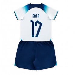 Fotbollsset Barn England Bukayo Saka #17 Hemmatröja VM 2022 Mini-Kit Kortärmad (+ korta byxor)