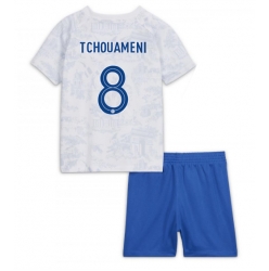 Fotbollsset Barn Frankrike Aurelien Tchouameni #8 Bortatröja VM 2022 Mini-Kit Kortärmad (+ korta byxor)