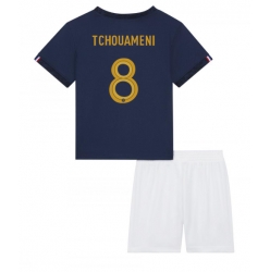 Fotbollsset Barn Frankrike Aurelien Tchouameni #8 Hemmatröja VM 2022 Mini-Kit Kortärmad (+ korta byxor)