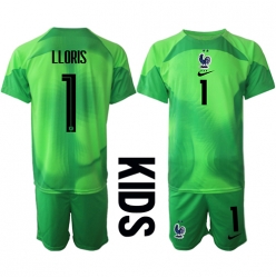 Fotbollsset Barn Frankrike Hugo Lloris #1 Målvakt Bortatröja VM 2022 Mini-Kit Kortärmad (+ korta byxor)