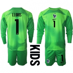 Fotbollsset Barn Frankrike Hugo Lloris #1 Målvakt Bortatröja VM 2022 Mini-Kit Långärmad (+ korta byxor)