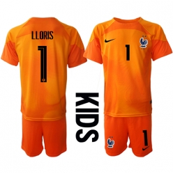 Fotbollsset Barn Frankrike Hugo Lloris #1 Målvakt Hemmatröja VM 2022 Mini-Kit Kortärmad (+ korta byxor)