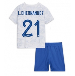Fotbollsset Barn Frankrike Lucas Hernandez #21 Bortatröja VM 2022 Mini-Kit Kortärmad (+ korta byxor)
