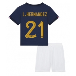Fotbollsset Barn Frankrike Lucas Hernandez #21 Hemmatröja VM 2022 Mini-Kit Kortärmad (+ korta byxor)