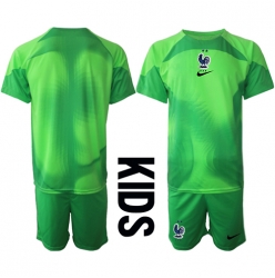 Fotbollsset Barn Frankrike Målvakt Bortatröja VM 2022 Mini-Kit Kortärmad (+ korta byxor)