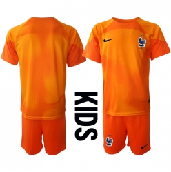 Fotbollsset Barn Frankrike Målvakt Hemmatröja VM 2022 Mini-Kit Kortärmad (+ korta byxor)