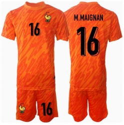 Fotbollsset Barn Frankrike Mike Maignan #16 Målvakt Bortatröja EM 2024 Mini-Kit Kortärmad (+ korta byxor)