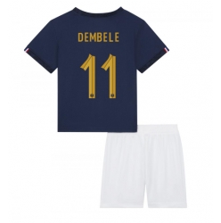 Fotbollsset Barn Frankrike Ousmane Dembele #11 Hemmatröja VM 2022 Mini-Kit Kortärmad (+ korta byxor)