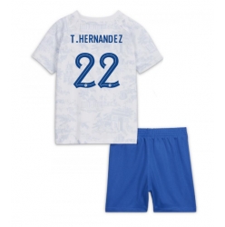 Fotbollsset Barn Frankrike Theo Hernandez #22 Bortatröja VM 2022 Mini-Kit Kortärmad (+ korta byxor)