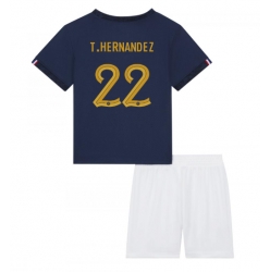 Fotbollsset Barn Frankrike Theo Hernandez #22 Hemmatröja VM 2022 Mini-Kit Kortärmad (+ korta byxor)