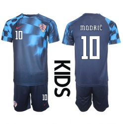 Fotbollsset Barn Kroatien Luka Modric #10 Bortatröja VM 2022 Mini-Kit Kortärmad (+ korta byxor)
