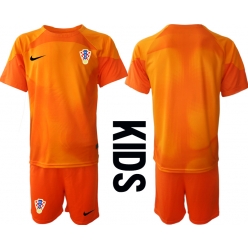 Fotbollsset Barn Kroatien Målvakt Bortatröja VM 2022 Mini-Kit Kortärmad (+ korta byxor)