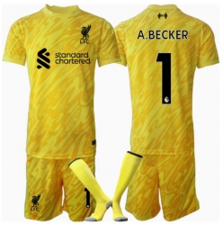 Fotbollsset Barn Liverpool Alisson Becker #1 Målvakt Tredje Tröja 2024-25 Mini-Kit Kortärmad (+ korta byxor)