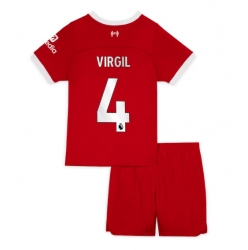 Fotbollsset Barn Liverpool Virgil van Dijk #4 Hemmatröja 2023-24 Mini-Kit Kortärmad (+ korta byxor)