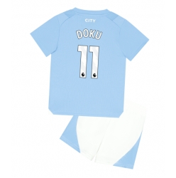 Fotbollsset Barn Manchester City Jeremy Doku #11 Hemmatröja 2023-24 Mini-Kit Kortärmad (+ korta byxor)