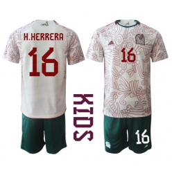 Fotbollsset Barn Mexiko Hector Herrera #16 Bortatröja VM 2022 Mini-Kit Kortärmad (+ korta byxor)