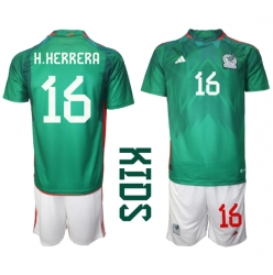 Fotbollsset Barn Mexiko Hector Herrera #16 Hemmatröja VM 2022 Mini-Kit Kortärmad (+ korta byxor)