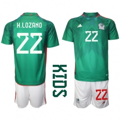 Fotbollsset Barn Mexiko Hirving Lozano #22 Hemmatröja VM 2022 Mini-Kit Kortärmad (+ korta byxor)