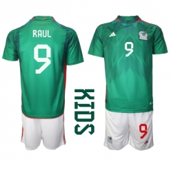 Fotbollsset Barn Mexiko Raul Jimenez #9 Hemmatröja VM 2022 Mini-Kit Kortärmad (+ korta byxor)