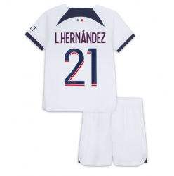 Fotbollsset Barn Paris Saint-Germain Lucas Hernandez #21 Bortatröja 2023-24 Mini-Kit Kortärmad (+ korta byxor)