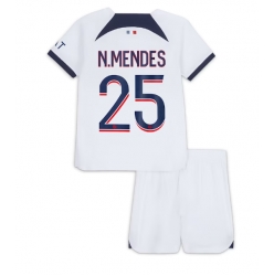 Fotbollsset Barn Paris Saint-Germain Nuno Mendes #25 Bortatröja 2023-24 Mini-Kit Kortärmad (+ korta byxor)