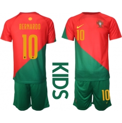 Fotbollsset Barn Portugal Bernardo Silva #10 Hemmatröja VM 2022 Mini-Kit Kortärmad (+ korta byxor)