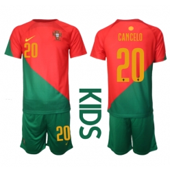 Fotbollsset Barn Portugal Joao Cancelo #20 Hemmatröja VM 2022 Mini-Kit Kortärmad (+ korta byxor)