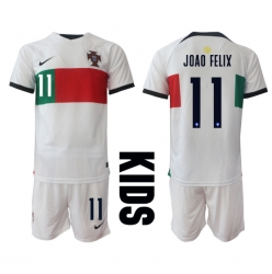 Fotbollsset Barn Portugal Joao Felix #11 Bortatröja VM 2022 Mini-Kit Kortärmad (+ korta byxor)