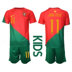 Fotbollsset Barn Portugal Joao Felix #11 Hemmatröja VM 2022 Mini-Kit Kortärmad (+ korta byxor)