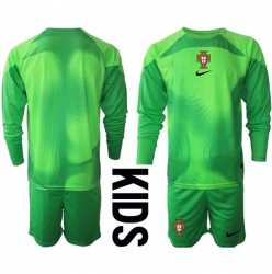 Fotbollsset Barn Portugal Målvakt Hemmatröja VM 2022 Mini-Kit Långärmad (+ korta byxor)